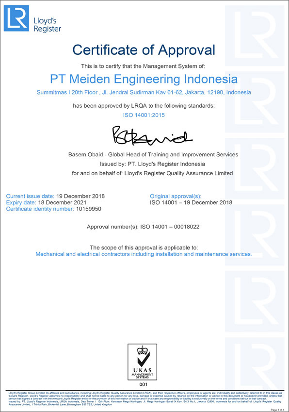 Certifications  About Us  P.T. MEIDEN ENGINEERING INDONESIA